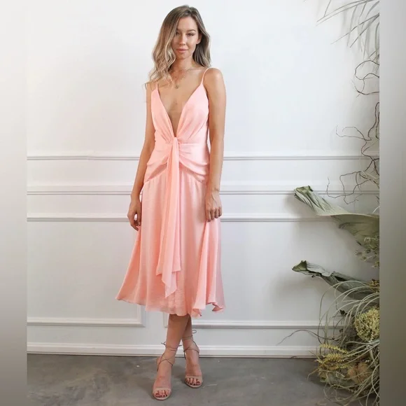 Katie May Dresses Katie May Sway Zee Sleeveless Plunge Neck Bow Dusty Rose Pink Midi Dress Sz M Poshmark